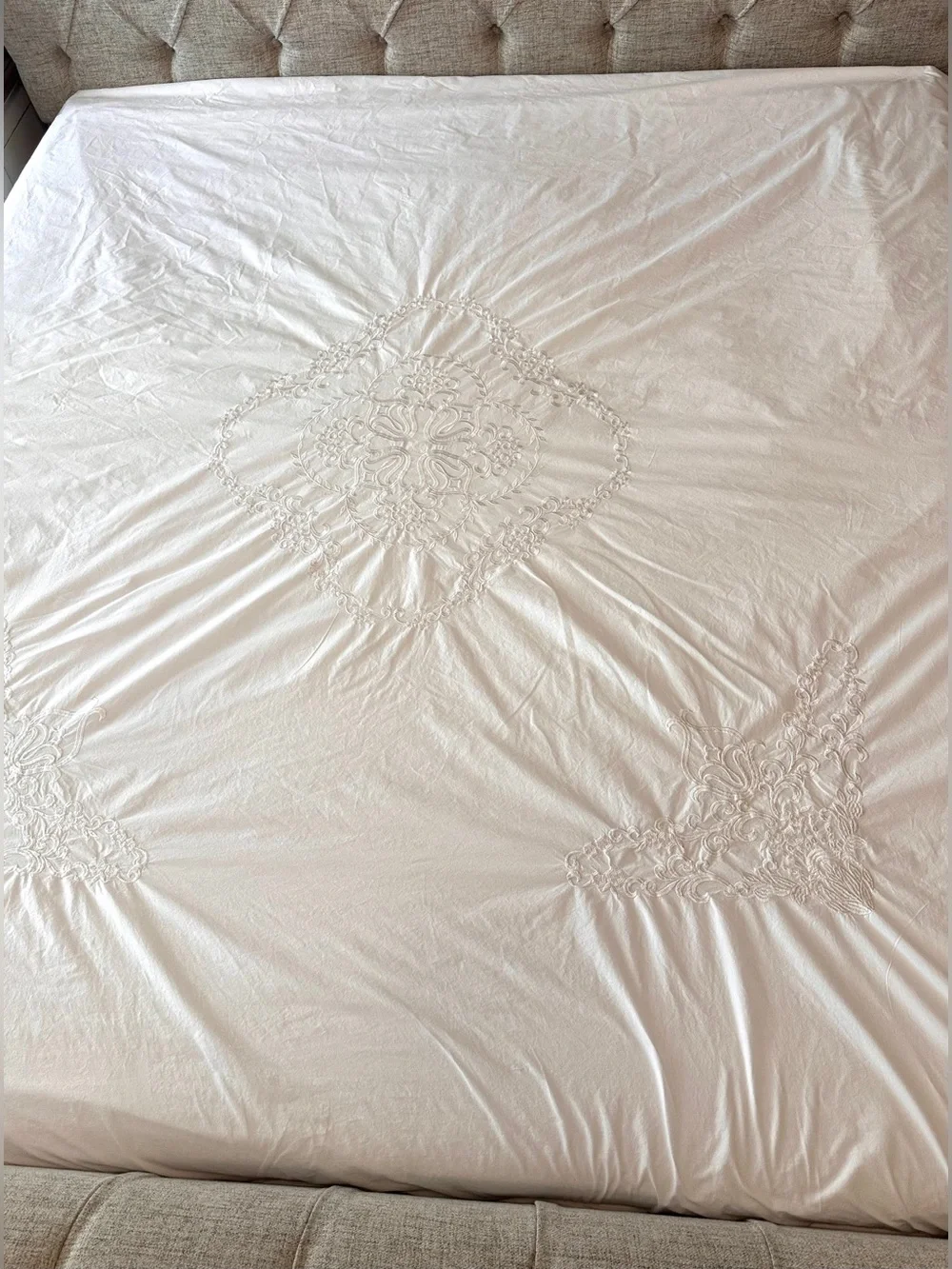 Hotel Collection Full/Duvet Cover 100% Cotton White Embroidered Cottage Core